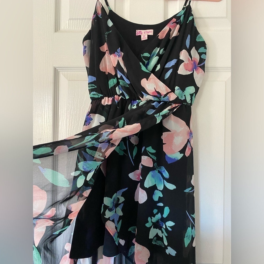 Candie’s Black Floral Crossover High Low Dress Size Medium - Picture 4 of 9